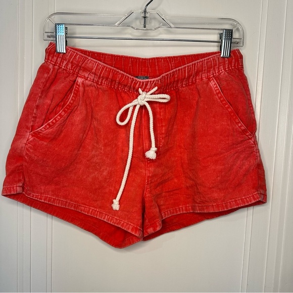 Aerie Acid Wash Pull On Drawstring Shorts Womens Small Red Cotton Summer Casual - Picture 1 of 9